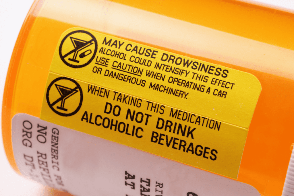 Medication warning not to consume alcohol while using the drug