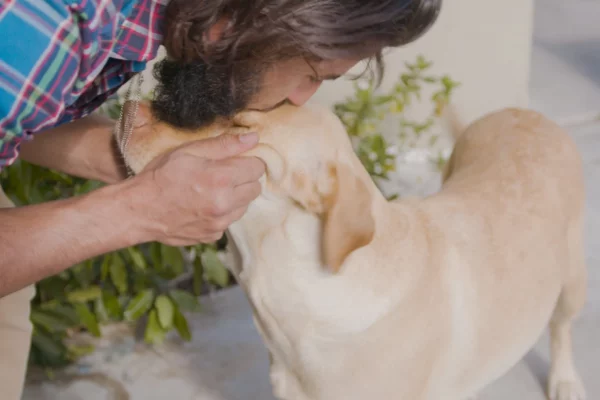 an image of a gratitude lodge client and their dog